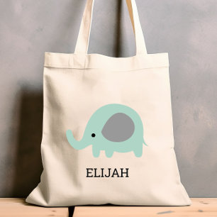 Tote Bag Élégant éléphant vert menthe personnalisé pour enf