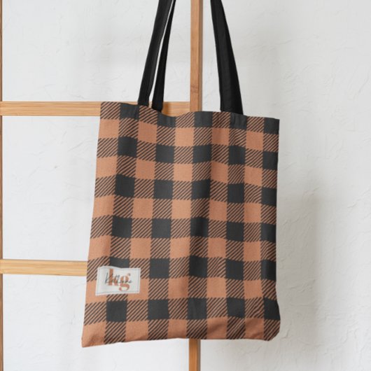 Tote Bag Élégant Épaule Plaid couleur orange et noire