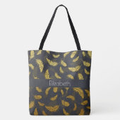 Tote Bag Élégant Et Chic Motif De Plumes Noir Et Or (Dos)