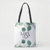 Tote Bag Elégant Eucalyptus Green Nom personnalisé Mariée (Devant)