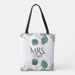 Tote Bag Elégant Eucalyptus Green Nom personnalisé Mariée
