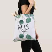 Tote Bag Elégant Eucalyptus Green Nom personnalisé Mariée (De près)