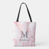 Tote Bag Élégant Faux Marbre rose Nom Monogramme Modèle (Dos)
