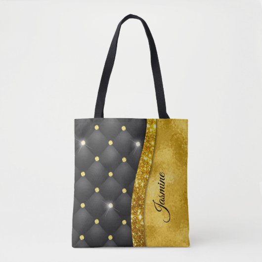 Tote Bag Élégant faux or parties scintillant noir diamant m (Devant)