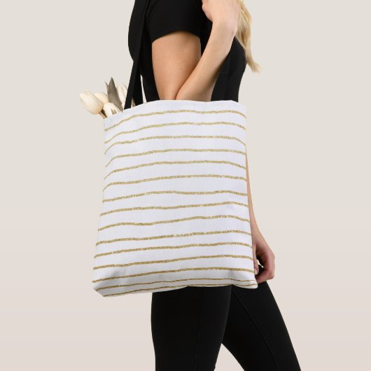 Tote Bag élégant faux or parties scintillant rayures motif (De près)