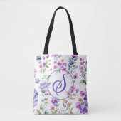 Tote Bag Élégant fleurs sauvages d'aquarelle rose violet (Devant)