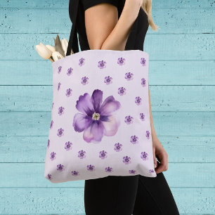 Tote Bag Élégant floral aquarelle violet