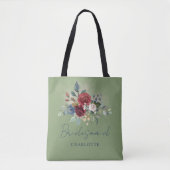 Tote Bag Élégant floral bordeaux écriture mariage demoisell (Devant)