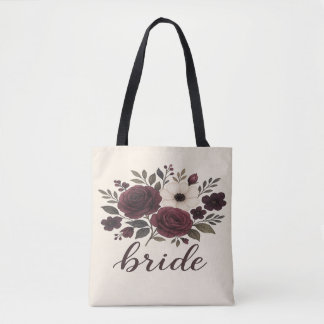 Tote Bag Elegant Floral Burgundy Bride 