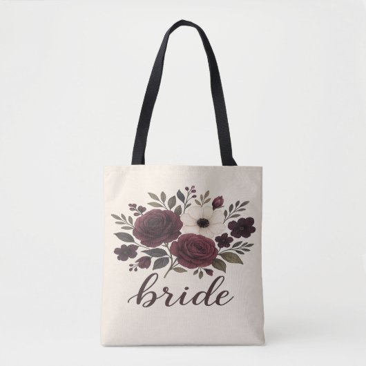 Tote Bag Elegant Floral Burgundy Bride (Devant)