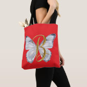 Tote Bag Elegant Floral Butterfly Letter B - Artistic Monog (De près)