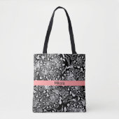 Tote Bag Élégant floral noir et blanc (Devant)
