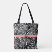 Tote Bag Élégant floral noir et blanc (Dos)