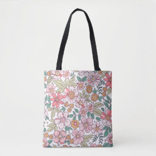 Tote Bag Elegant floral pattern in small hand draw flower. 