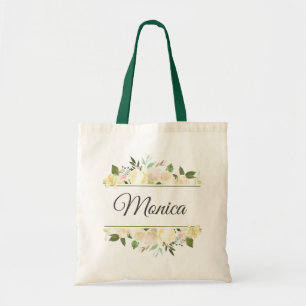 Tote Bag Élégant floral personnalisé vert kaki écologique p