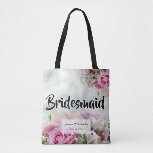 Tote Bag Elegant Floral Pink Roses Bridesmaid Wedding