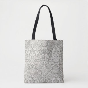 Tote Bag élégant formel brocart de dentelle en damas blanc
