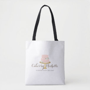 Tote Bag Elégant gâteau rose avec boulangerie Florals