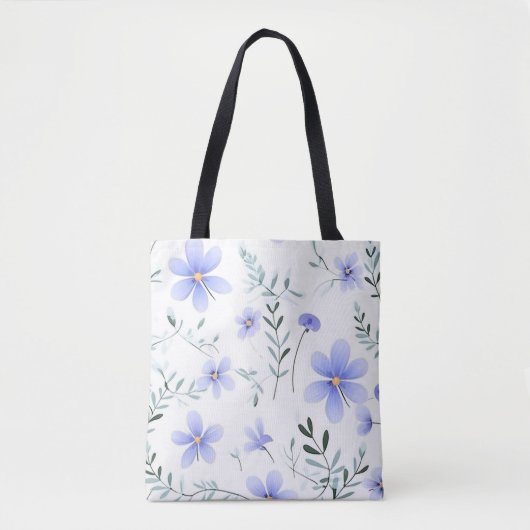 Tote Bag Élégant géant fleur sauvage bleu poussiéreux (Devant)