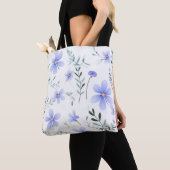 Tote Bag Élégant géant fleur sauvage bleu poussiéreux (De près)