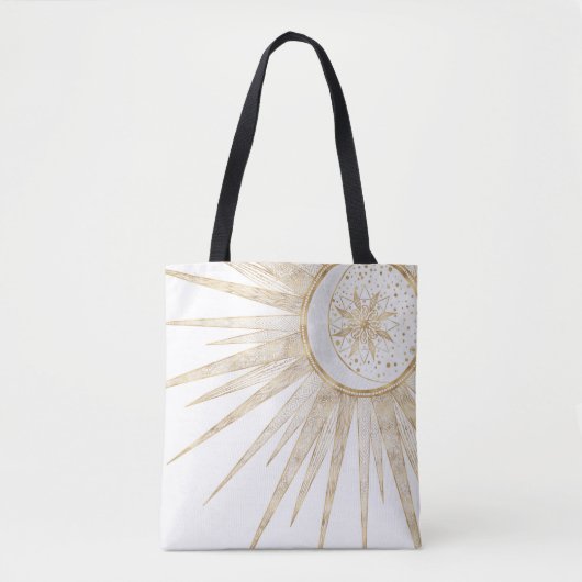 Tote Bag Elegant Gold Doodles Sun Moon Mandala Design (Devant)