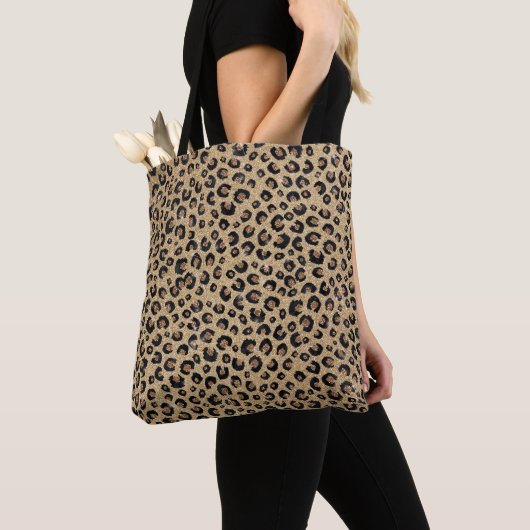 Tote Bag Elegant Gold Glitter Black Leopard (De près)
