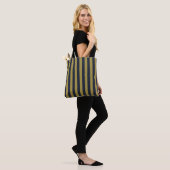 Tote Bag Elégant Gold & Navy Blue Vertical Stripes (Sur le modèle)