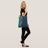 Tote Bag Elégant Gold Wave Blue Turquoise avec nom (Sur le modèle)