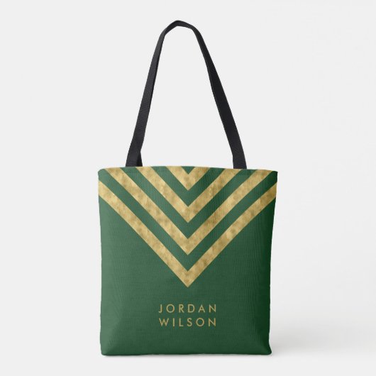 Tote Bag Elégant Green Faux Gold Nom Chevron Motif (Dos)