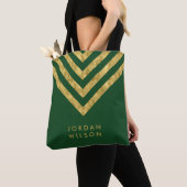 Tote Bag Elégant Green Faux Gold Nom Chevron Motif (De près)
