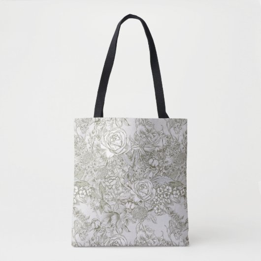 Tote Bag Elegant Grey Floral Toile (Devant)