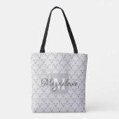 Tote Bag Élégant gris classique & blanc Damask Monogramme & (Dos)