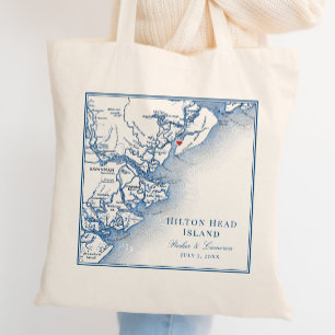Tote Bag Elégant Hilton Head Map Mariage bleu marine