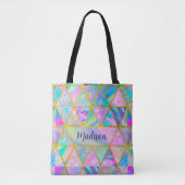 Tote Bag Elégant holographique tendance faux or géométrique (Devant)