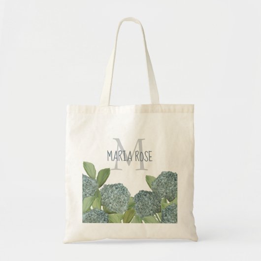 Tote Bag Élégant Hydrangée Florale Moderne Monogramme (Devant)