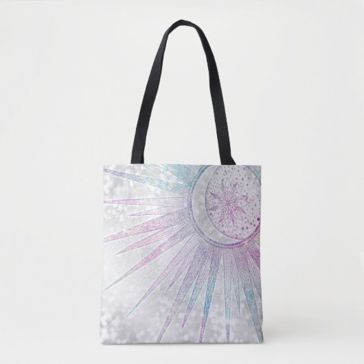 Tote Bag Elegant Iridescent Sun Moon Mandala Silver Design (Devant)
