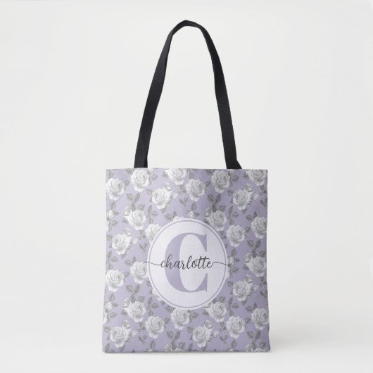 Tote Bag Élégant jardin Rose Monogramme Lavande (Devant)