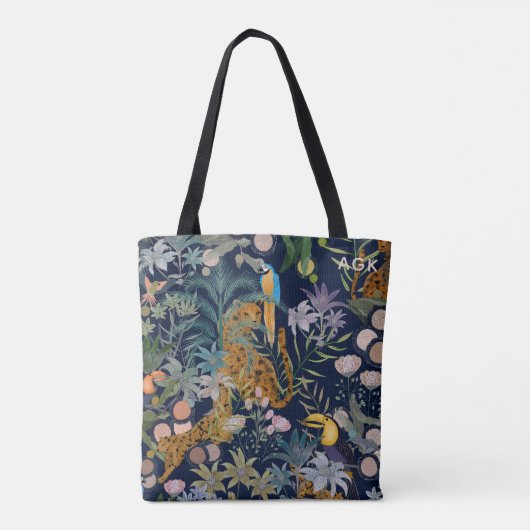 Tote Bag Élégant léopards jaguars oiseaux (Dos)