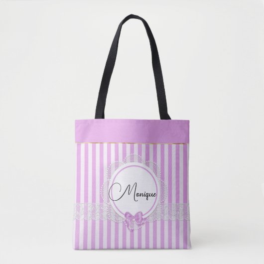 Tote Bag Elégant Lilac Motif avec Dentelle Faux (Devant)