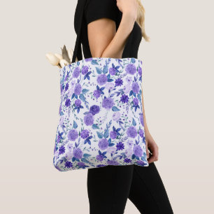 Tote Bag Élégant Lilac Violet Floral Sur Blanc