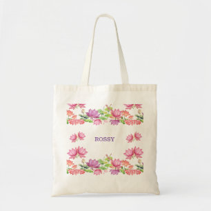 Tote Bag Élégant Lotus Floral Aquarelle Rose pour Demoisell