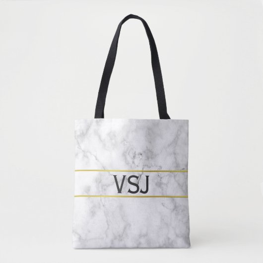 Tote Bag Elégant Marbre blanc Faux et Monogramme (Devant)
