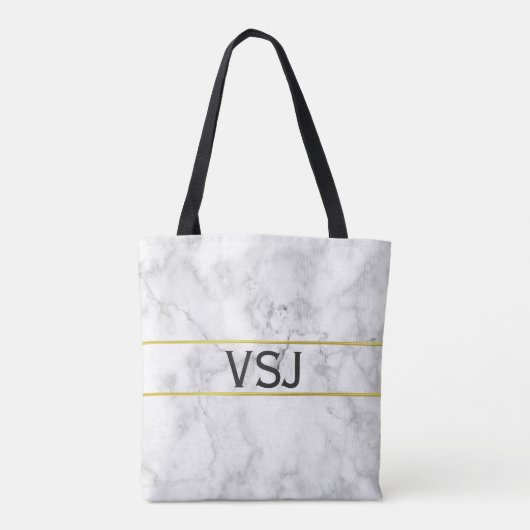Tote Bag Elégant Marbre blanc Faux et Monogramme (Dos)