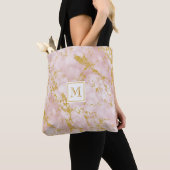 Tote Bag Elégant marbre rose Monogramme Parties scintillant (De près)