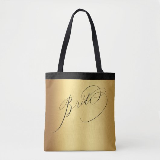 Tote Bag Élégant Mariage Black Script Bride Gold (Devant)