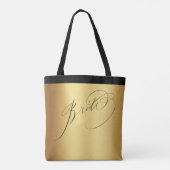 Tote Bag Élégant Mariage Black Script Bride Gold (Dos)