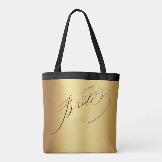 Tote Bag Élégant Mariage Black Script Bride Gold (Dos)