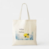 Tote Bag Élégant Mariage citron jaune et bleu aquarelle (Dos)