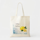 Tote Bag Élégant Mariage citron jaune et bleu aquarelle (Devant)