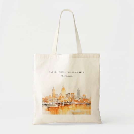 Tote Bag Élégant Mariage d'aquarelle Skyline de Nashville C (Devant)